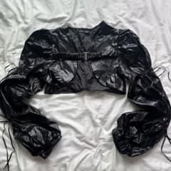 SHEIN レザー ジャケット 長袖 ショート丈 黒 ブラック Sのサムネイル