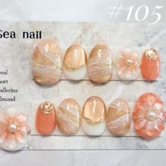 【あーちゃん様専用】ネイルチップ 105 オレンジ 天然石 大理石 マグネットのサムネイル