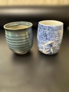【和陶器】湯呑み フリーカップ 2客セット 織部風 吹墨 竹文様 和食器のサムネイル