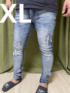 ストレッチスキニーパンツ デニム & クラッシュ ダメージデニム ジーンズのサムネイル