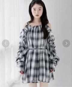 【美品】Heather オフショルダー チェック柄 ミニワンピースのサムネイル