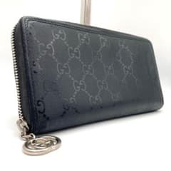 美品】グッチ 長財布 インプリメ ラウンドファスナー GG柄 黒 ロゴ金具