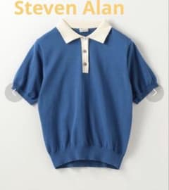 バイカラーポロニット Steven Alan ポロシャツ 配色 ブルー - メルカリ