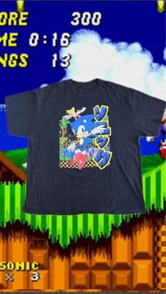 【レトロ】ソニック・ザ・ヘッジホッグ キャラクターTシャツ ブラック XL相当のサムネイル