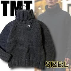 L 定価4.9万 TMT ウール100％ タートルネック ニット セーター 黒