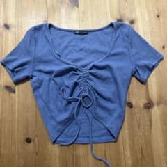 ZARA フロントギャザー 半袖 リブニット トップスのサムネイル
