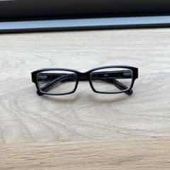 伊達メガネ ブラック レザー 度なし