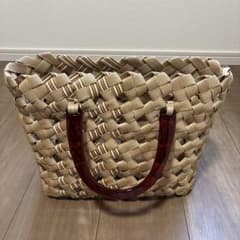 クラフトバンド　バッグ　ベージュ べっ甲風ハンドルのサムネイル