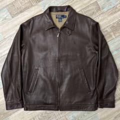 90s 名作 ラルフローレン レザージャケット ブラウン ラムレザー M