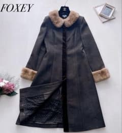 美品✨フォクシー 襟袖ミンクファー ロングコート ベロア 裏地レース 