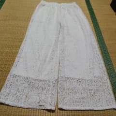 レース ワイドパンツ ホワイト