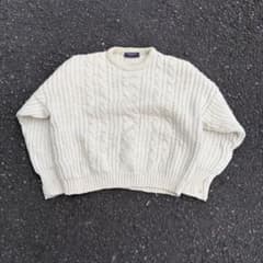 90s vintage 케이블 니트 울 스웨터 베이지 남성