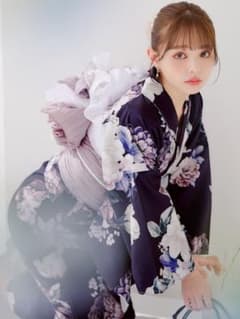 sugar クラシカルフラワーブーケ浴衣 帯 下駄 3点セット ネイビー 花柄のサムネイル