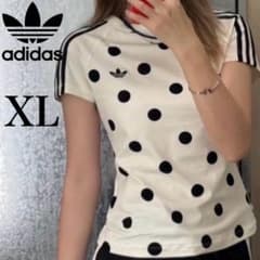 希少XL⭐️adidas スリムフィット カリ水玉 半袖 Tシャツ ホワイト×黒