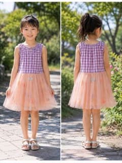美品！パンパンチュチュギンガムチェック柄ワンピース130センチのサムネイル