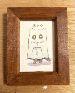 手描きミニ水彩原画 おばけ猫のサムネイル