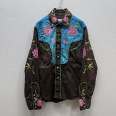 099 Rockmount フローラル刺繍ウエスタンシャツ 茶×青 S - メルカリ