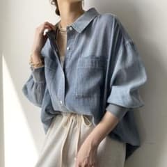 2回着用】DOUDOU 袖リブシアーデニムシャツ サックスブルー - メルカリ