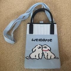犬柄 ニット スマホショルダーバッグ ライトブルーのサムネイル
