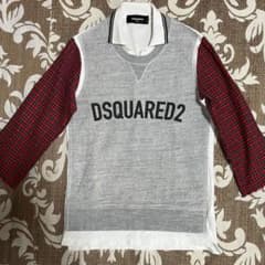 ⭐︎DSQUARED2　赤チェック袖　レイヤード　長袖　Sロゴプリント⭐︎ 美品] ディースクエアード 赤チェック袖 レイヤード 長袖 XS ロゴ
