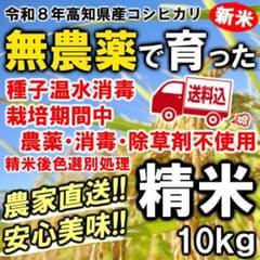 ②【農薬不使用・色選処理済】R８年産 高知産コシヒカリ【玄米１０kg】農家直送 ③【農薬不使用・色選処理済】R8年産 高知産コシヒカリ【精米10kg