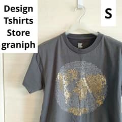 【S】グラニフ graniph Tシャツ グレー ゴールド プリントのサムネイル