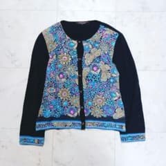 レオナール✨カシミヤ100% カーディガン 花柄 L ラインストーン