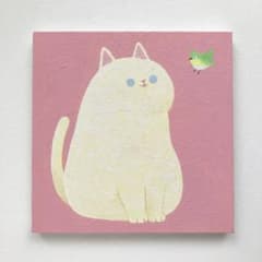 メジロ　白猫　アクリル画　テクスチャーアート　原画のサムネイル