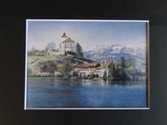 芦田芳生【河畔風景】希少画集画、状態良好、新品高級額装付 芦田芳生、ベルデンベルク（III)、希少画な集画、状態良好、新品高級額