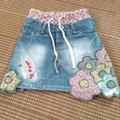 デニムスカート 花柄刺繍 100cm~のサムネイル