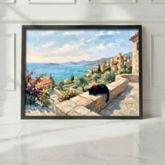 猫のいる風景】 海辺の猫 アート 北欧 ミニマル おしゃれ ギフト A4