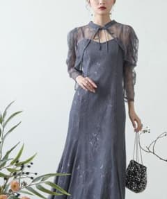ブルー　レース マキシドレス　お呼ばれドレス　結婚式のサムネイル