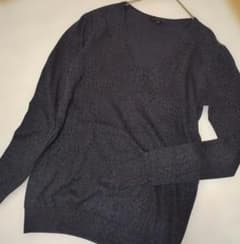 セオリーtheory　Vネックセーター　S　ダークネイビー　地模様 カシミヤ混