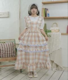 クティールとレトロ　2wayチェックティアードフリルジャンパースカート　オレンジのサムネイル