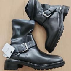 Zara ザラ エンジニアブーツ35 黒 レザー バックル付き - メルカリ