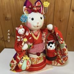【ねこの創作人形】ちりめん細工　縮緬細工　招き猫　まねき猫　こま犬のサムネイル