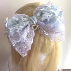 ブルー×ホワイトのフリル付き超ビッグリボン ロリータヘッドドレスのサムネイル