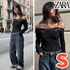 新品✨ ZARA オフショルダーTシャツ 黒色 S 【即完品】 - メルカリ
