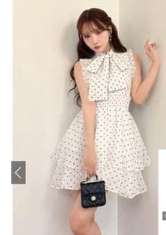 2way ドット柄ショルダーオープンリボンミニワンピースのサムネイル