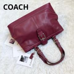 未使用級 COACH ミニボストン ボルドー 革 レザー フラップ バックル 