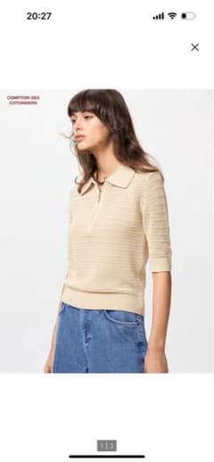 コントワーデコトニエベージュ ニットポロシャツ 五分袖　ユニクロUNIQLOのサムネイル