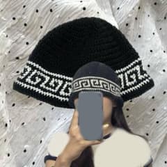 크러셔 모자 블랙 블랙 비니 크로쉐 모자 핸드메이드 모자