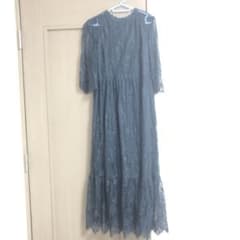 ダークグレー レースドレス 半袖 フリル裾のサムネイル