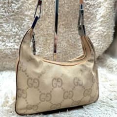 美品】グッチ ハンドバッグ ワンショルダー ベージュ ジャイアントロゴ 