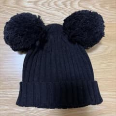 東京ディズニーリゾート　黒　ポンポン　ミッキー　ニット帽　大人用のサムネイル