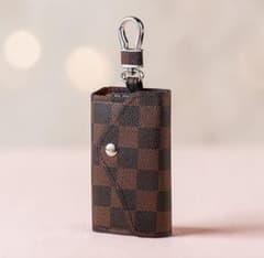 セール》チェック柄 市松模様 キーケース カードホルダー ブラウン