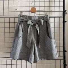 グレンチェック柄 紐ベルト付きショートパンツのサムネイル