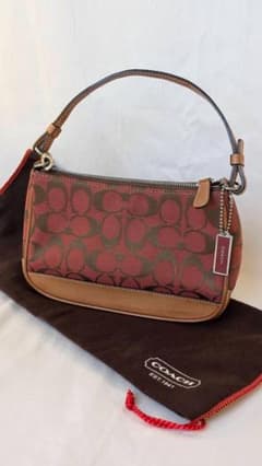 OLD COACH シグネチャー ハンドバッグ 赤×ブラウン Y2K 保存袋付き 