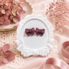 くすみローズのリボンピアス｜大人可愛い 立体リボン ハンドメイドのサムネイル