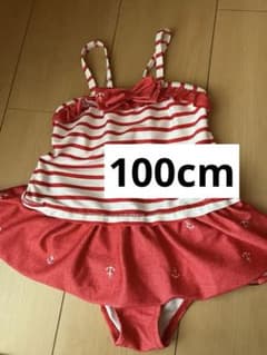 100cm 女の子用ワンピース水着 赤と白のストライプのサムネイル